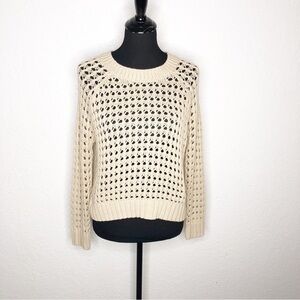 Trendy JS tan open crochet knit fisherman sweater size Large beach coastal